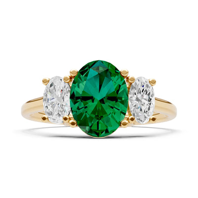 Emerald Three Oval Cut Stone Ring