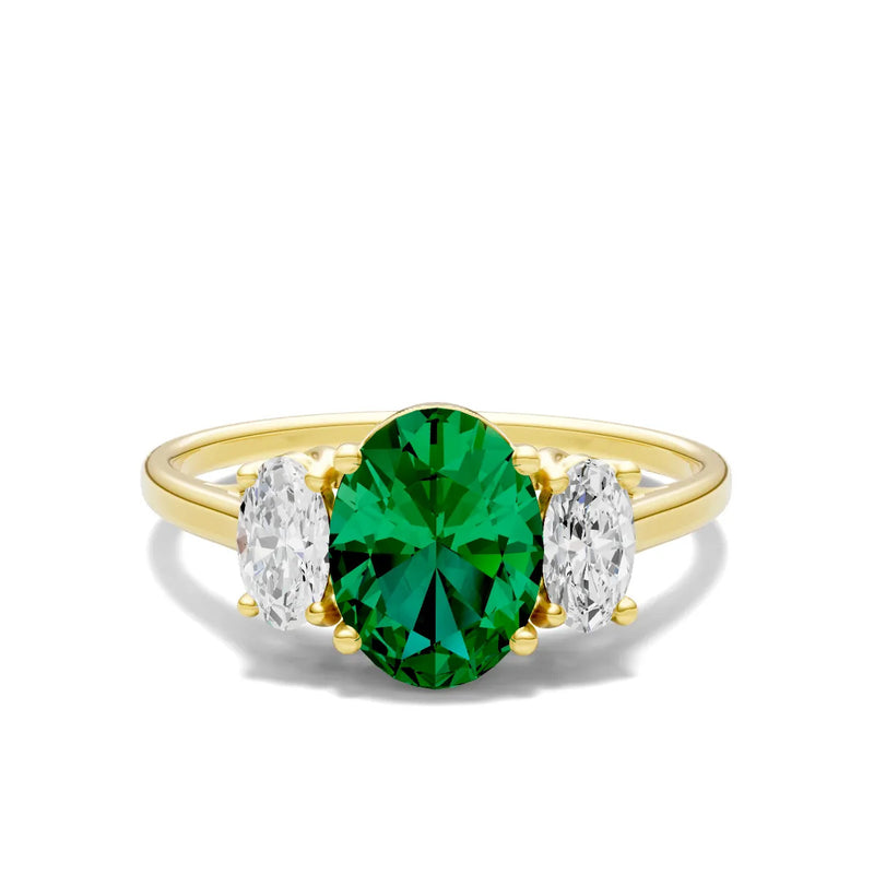 Emerald Three Oval Cut Stone Ring