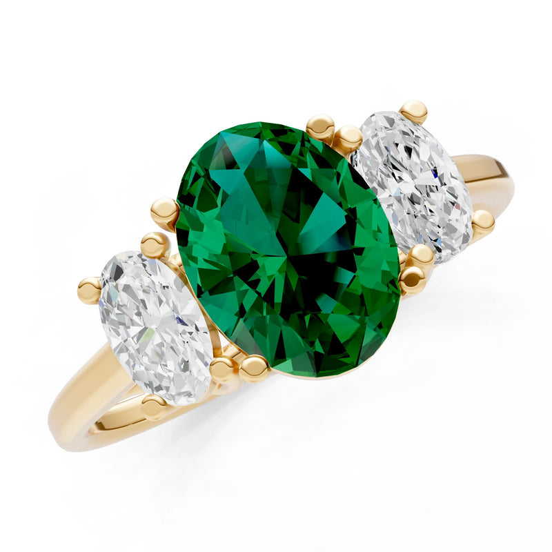 Emerald Three Oval Cut Stone Ring