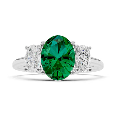 Emerald Three Oval Cut Stone Ring