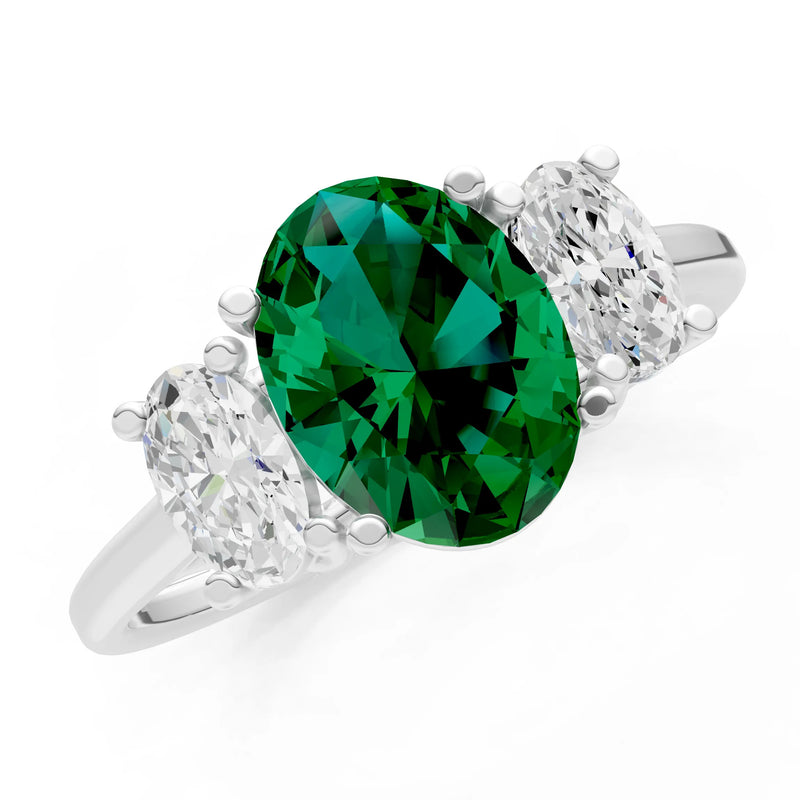 Emerald Three Oval Cut Stone Ring
