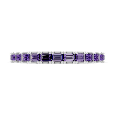 Amethyst Straight Baguette Thin Half Eternity Band