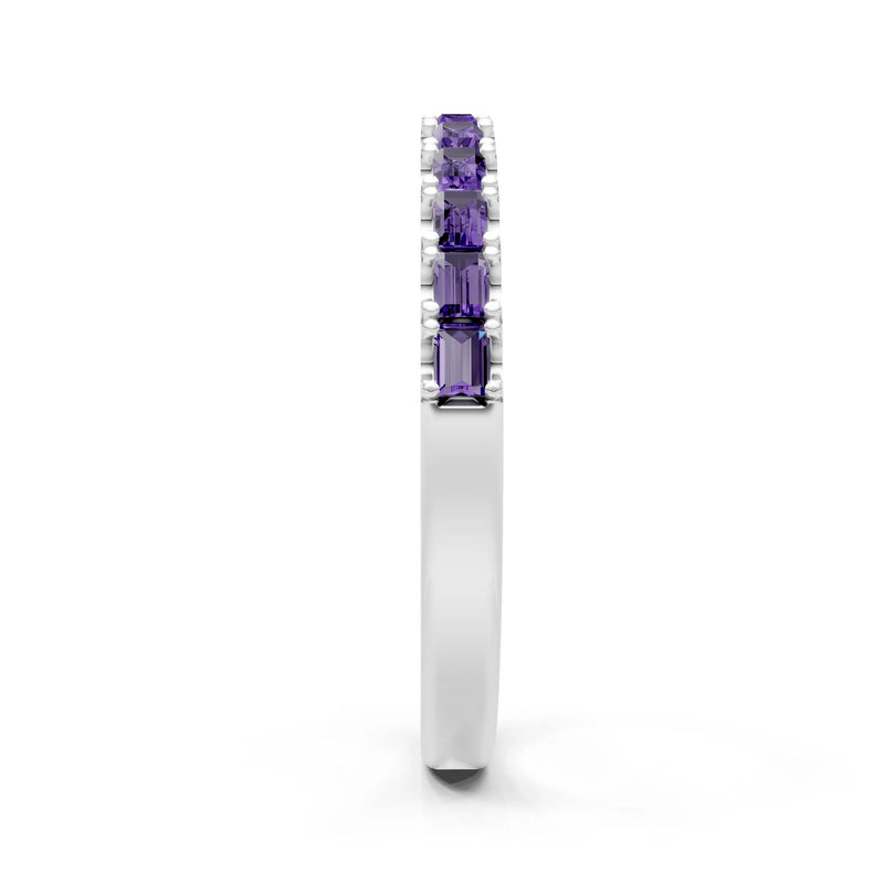 Amethyst Straight Baguette Thin Half Eternity Band