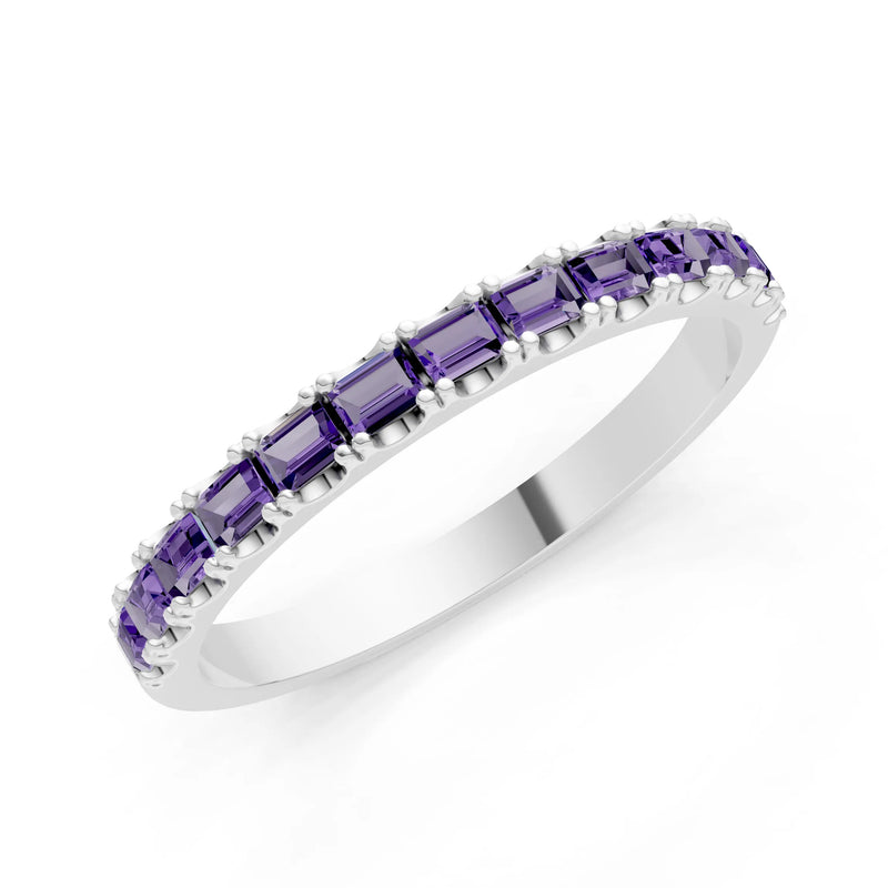 Amethyst Straight Baguette Thin Half Eternity Band