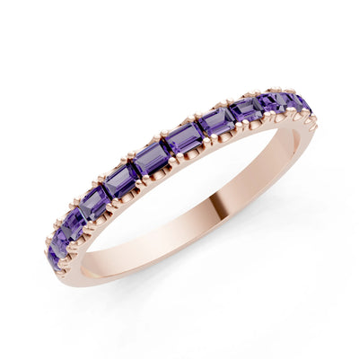 Amethyst Straight Baguette Thin Half Eternity Band