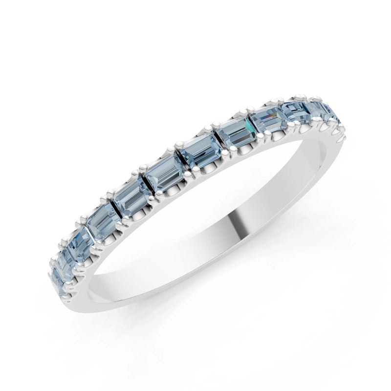 Aquamarine Straight Baguette Thin Half Eternity Band