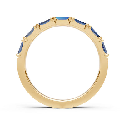 Blue Sapphire Straight Baguette Half Eternity Band
