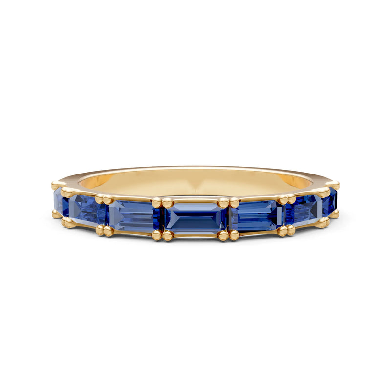 Blue Sapphire Straight Baguette Half Eternity Band