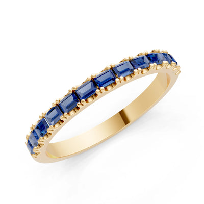 Blue Sapphire Straight Baguette Thin Half Eternity Band