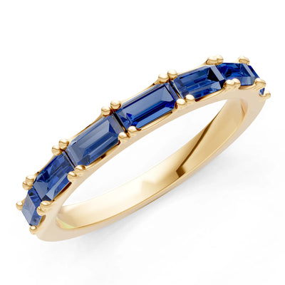 Blue Sapphire Straight Baguette Half Eternity Band