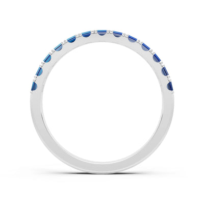 Blue Sapphire Straight Baguette Thin Half Eternity Band
