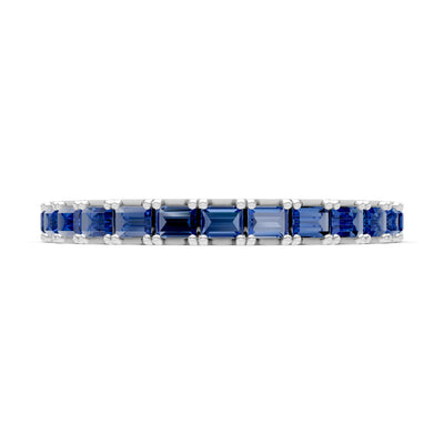 Blue Sapphire Straight Baguette Thin Half Eternity Band