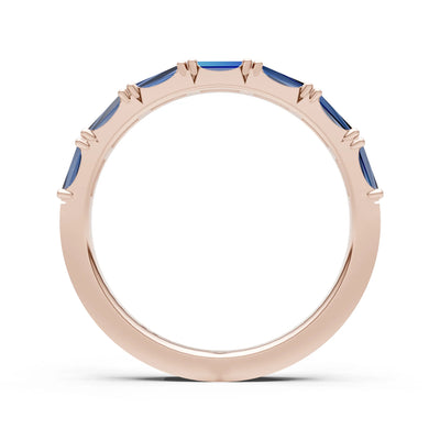 Blue Sapphire Straight Baguette Half Eternity Band