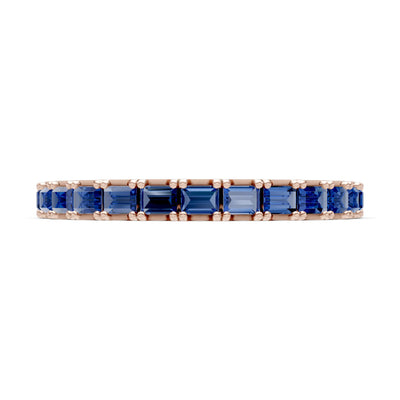 Blue Sapphire Straight Baguette Thin Half Eternity Band