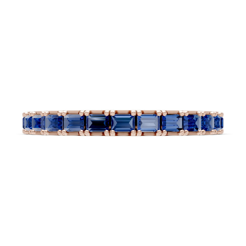 Blue Sapphire Straight Baguette Thin Half Eternity Band