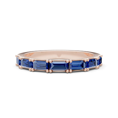 Blue Sapphire Straight Baguette Half Eternity Band