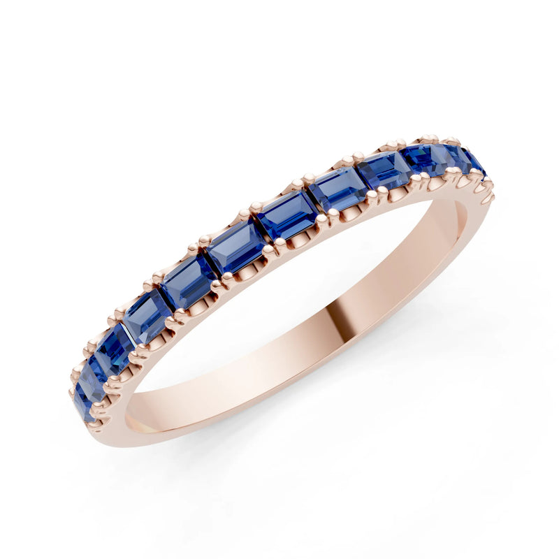 Blue Sapphire Straight Baguette Thin Half Eternity Band