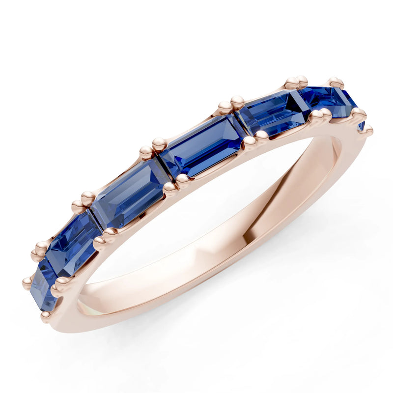 Blue Sapphire Straight Baguette Half Eternity Band