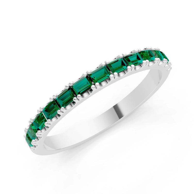 Emerald Straight Baguette Thin Half Eternity Band