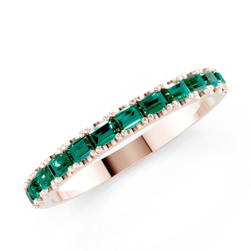 Emerald Straight Baguette Thin Half Eternity Band