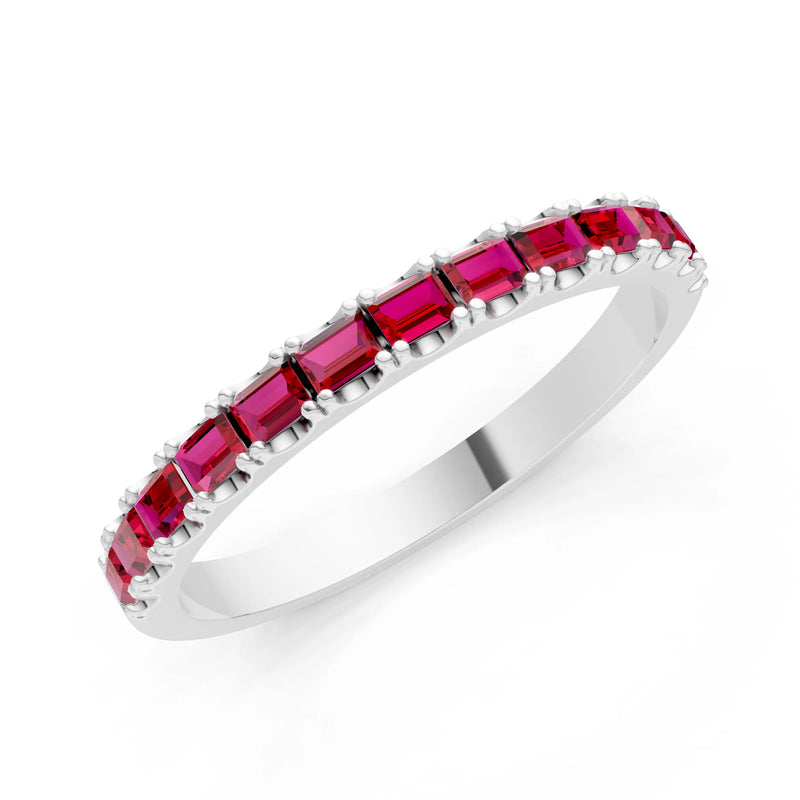 Ruby Straight Baguette Thin Half Eternity Band