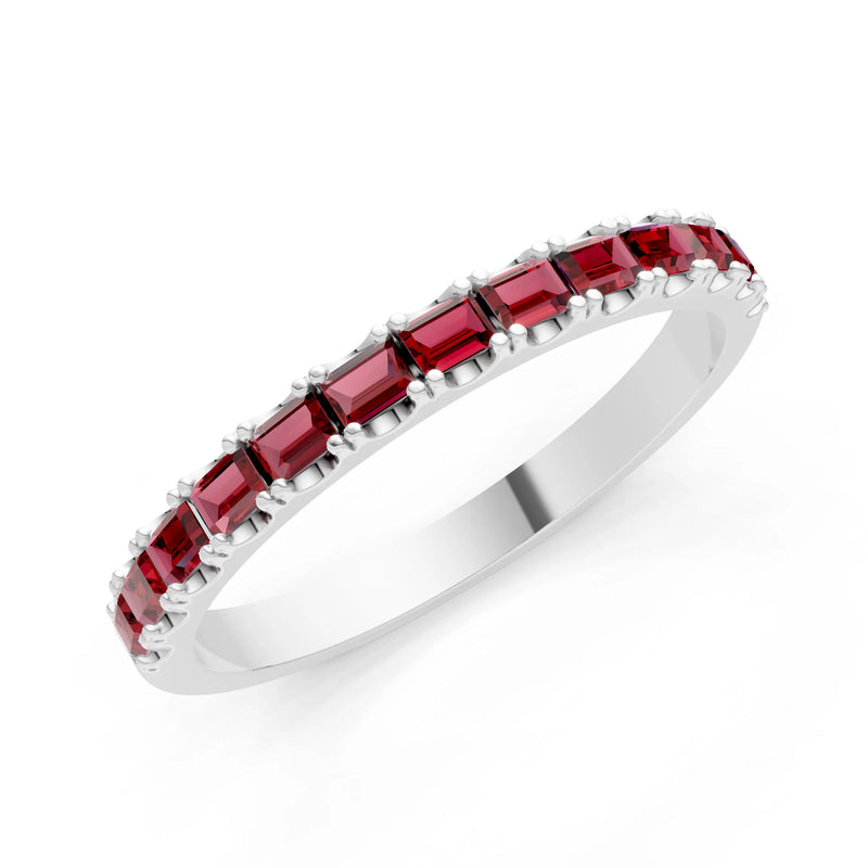 Garnet Straight Baguette Thin Half Eternity Band