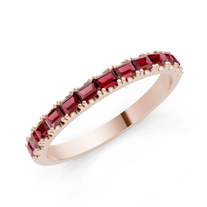 Garnet Straight Baguette Thin Half Eternity Band