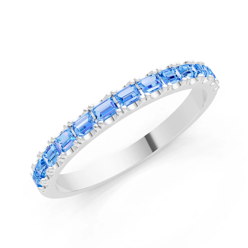Swiss Blue Topaz Straight Baguette Thin Half Eternity Band