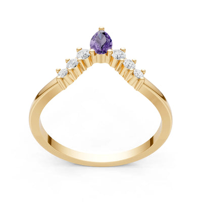 Amethyst Pear & Round Shape Curved Wedding Band