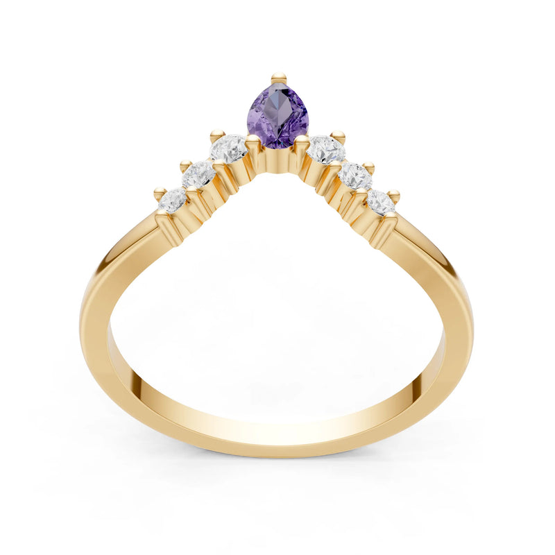 Amethyst Pear & Round Shape Curved Wedding Band