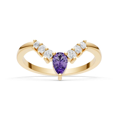 Amethyst Pear & Round Shape Curved Wedding Band