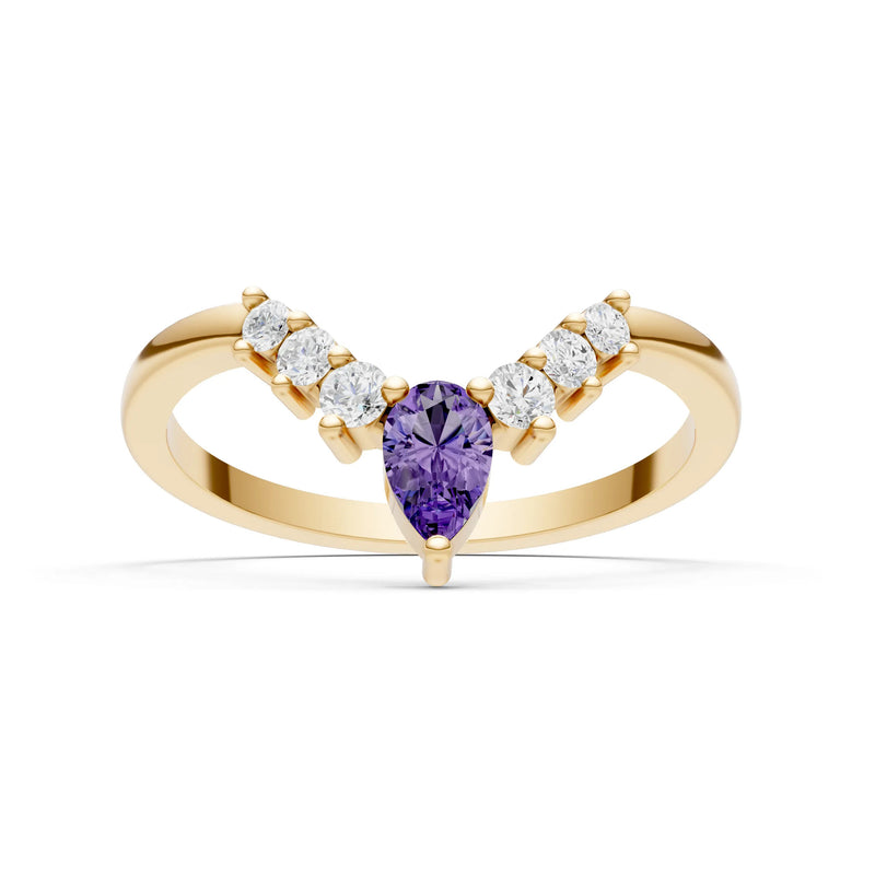 Amethyst Pear & Round Shape Curved Wedding Band