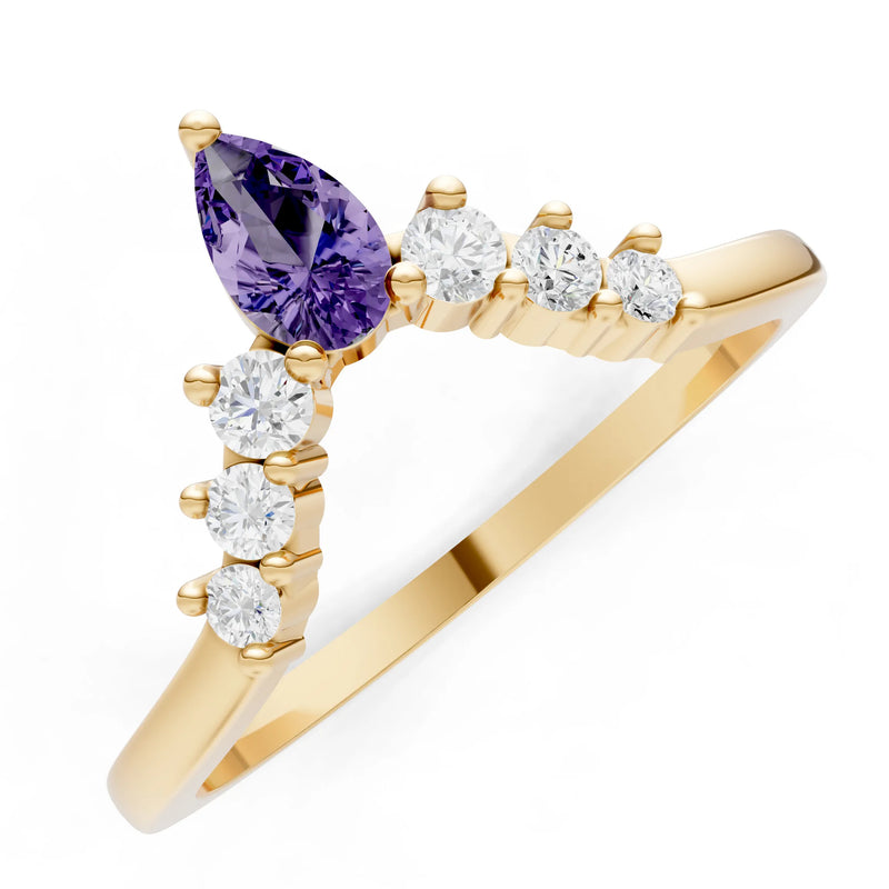 Amethyst Pear & Round Shape Curved Wedding Band