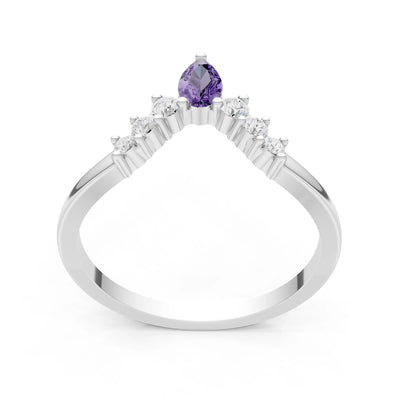 Amethyst Pear & Round Shape Curved Wedding Band