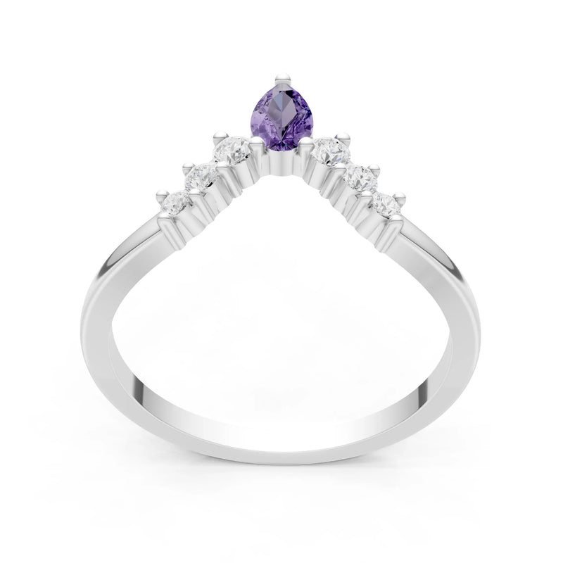 Amethyst Pear & Round Shape Curved Wedding Band