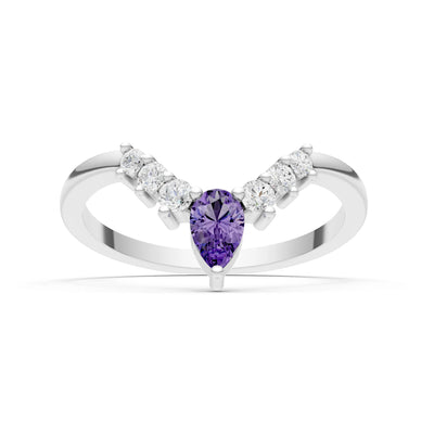 Amethyst Pear & Round Shape Curved Wedding Band