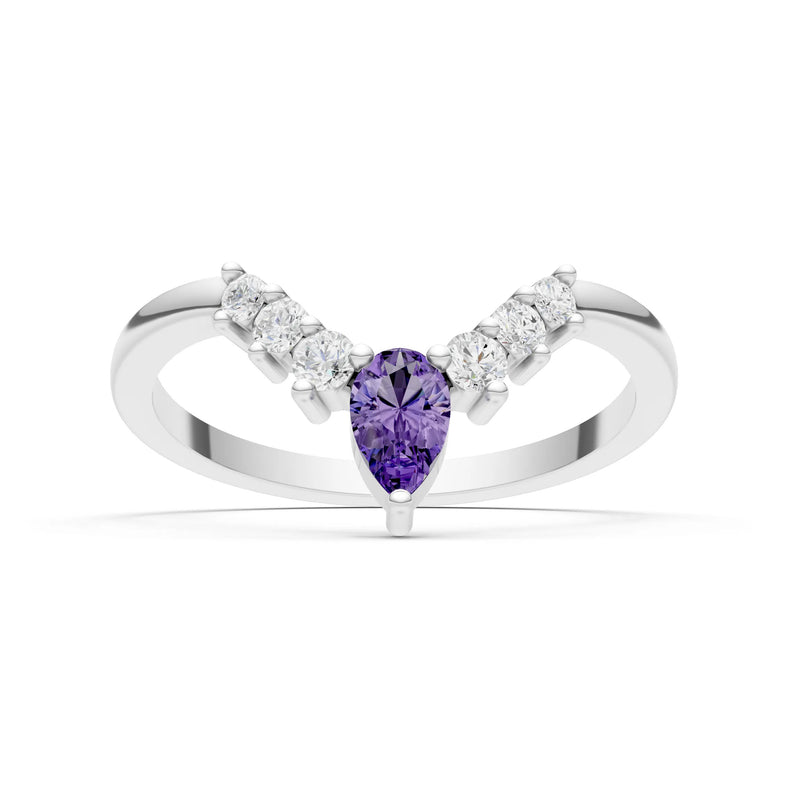 Amethyst Pear & Round Shape Curved Wedding Band