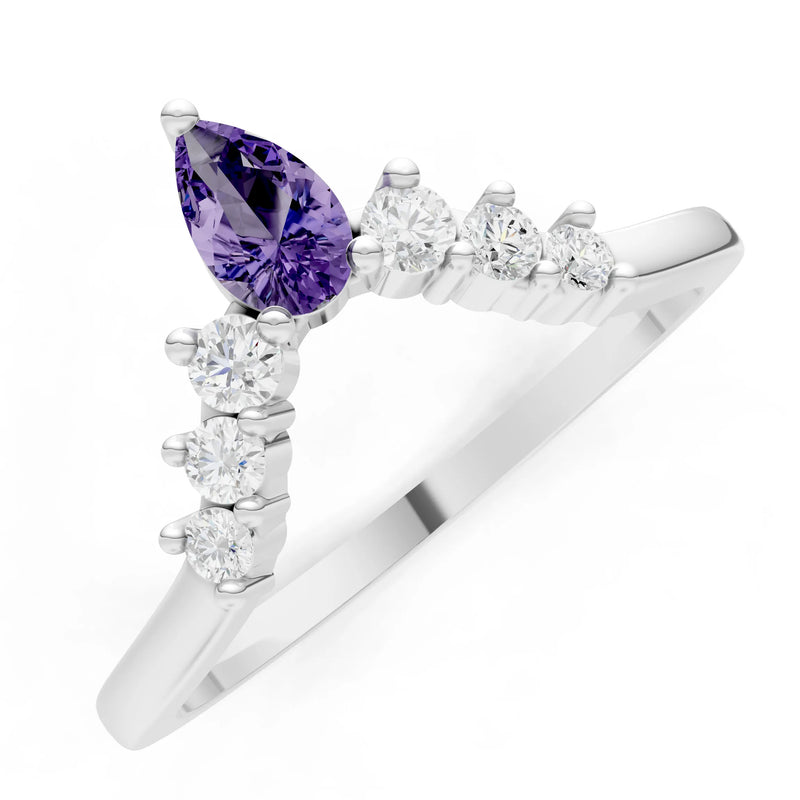 Amethyst Pear & Round Shape Curved Wedding Band