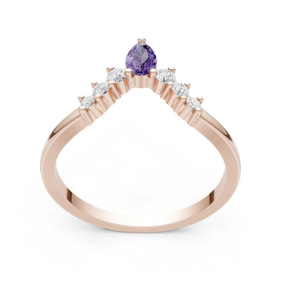 Amethyst Pear & Round Shape Curved Wedding Band