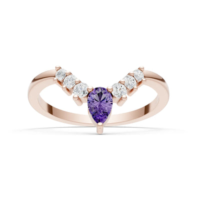 Amethyst Pear & Round Shape Curved Wedding Band
