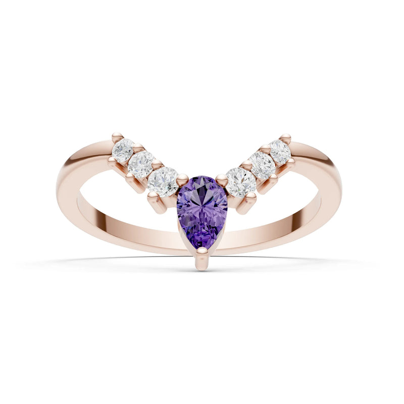 Amethyst Pear & Round Shape Curved Wedding Band