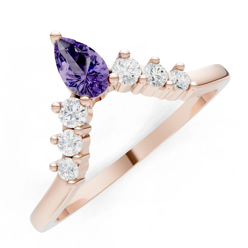 Amethyst Pear & Round Shape Curved Wedding Band