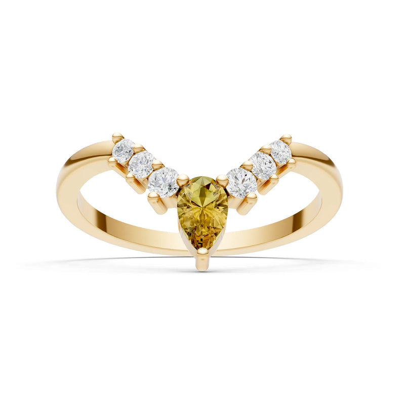 Citrine Pear & Round Shape Curved Wedding Band