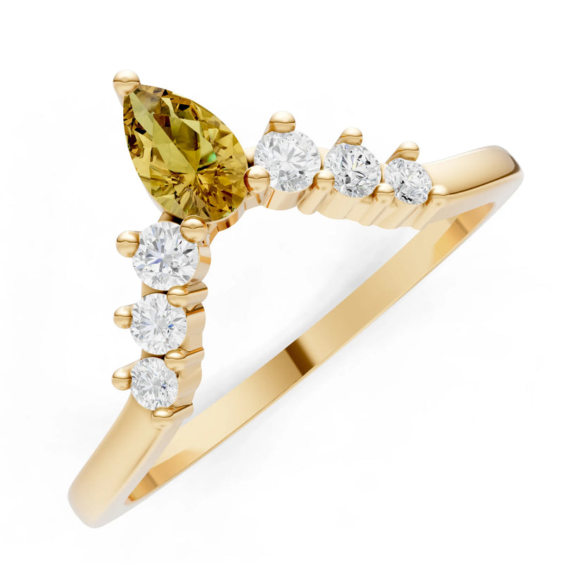 Citrine Pear & Round Shape Curved Wedding Band