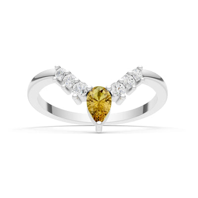 Citrine Pear & Round Shape Curved Wedding Band