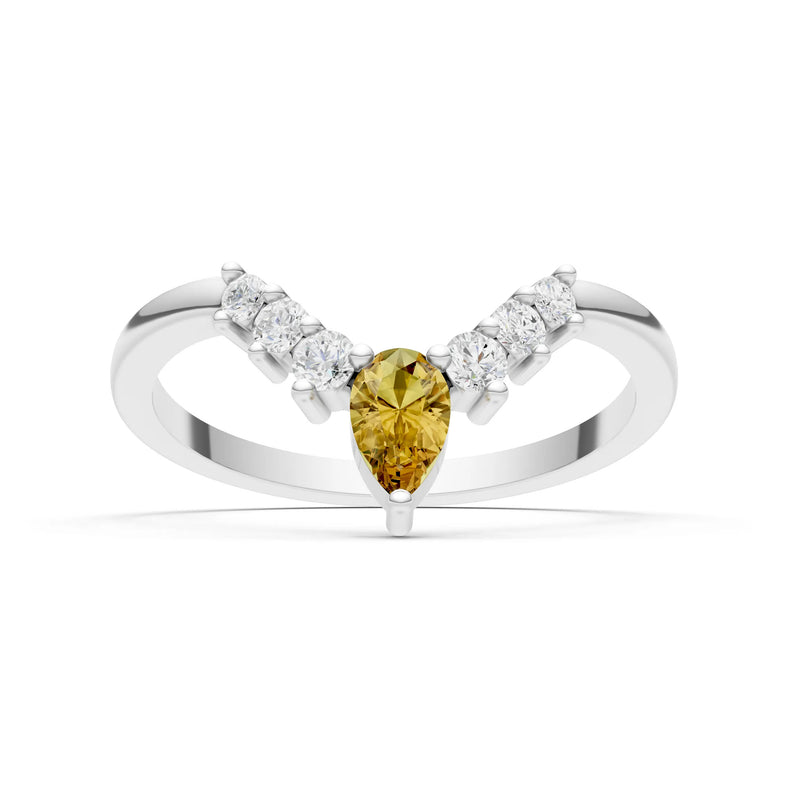 Citrine Pear & Round Shape Curved Wedding Band