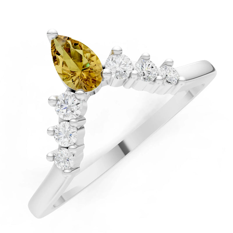 Citrine Pear & Round Shape Curved Wedding Band