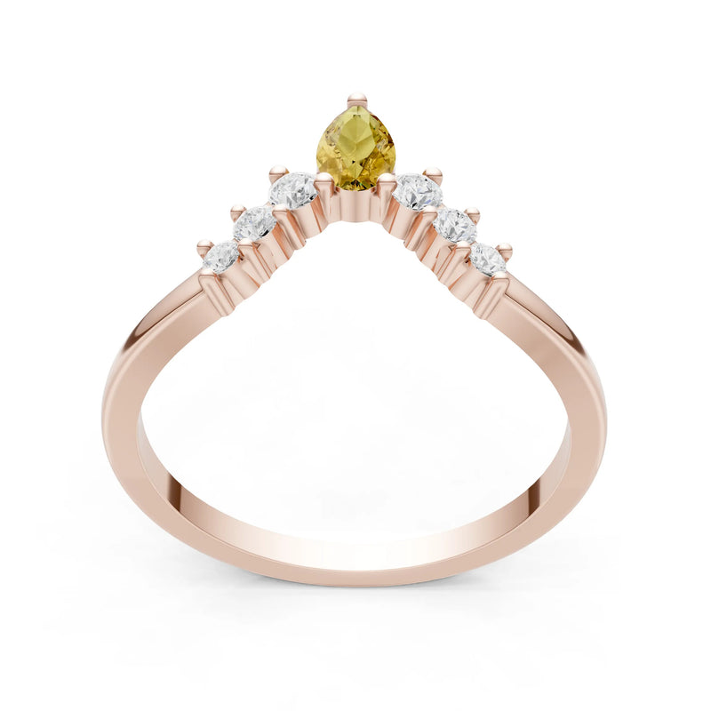 Citrine Pear & Round Shape Curved Wedding Band