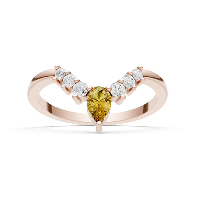 Pear & Round Shape Curved Wedding Gold Band