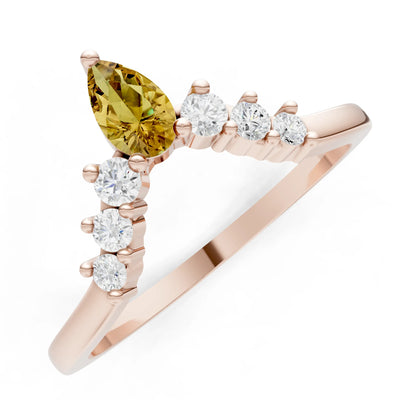 Citrine Pear & Round Shape Curved Wedding Band